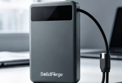 The SolidForge is a solid-state power bank with a display