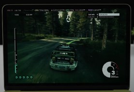 Virtualized Windows 11 gaming on the MacBook Neo with 8 GB of RAM is quite impressive. Pictured: Dirt 3 running on the laptop.