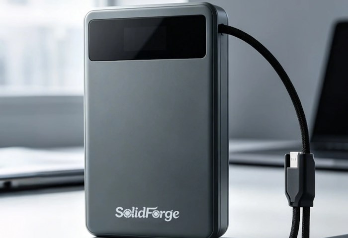 The SolidForge is a solid-state power bank with a display