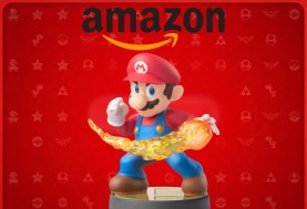 Banner with Mario amiibo and Amazon logo shown